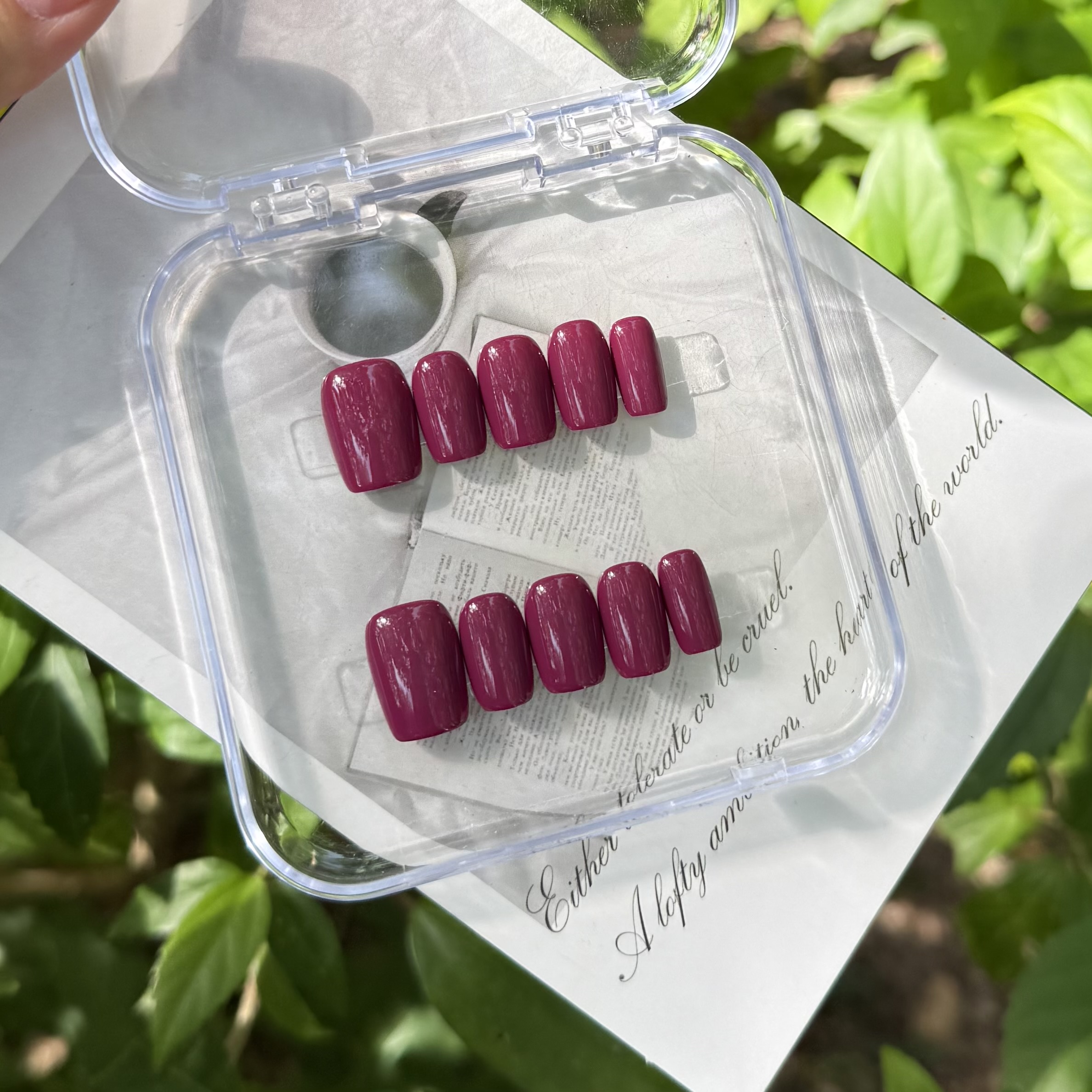 手工穿戴甲 葡萄紫纯色 短款日常长款欧美 高级感ins风