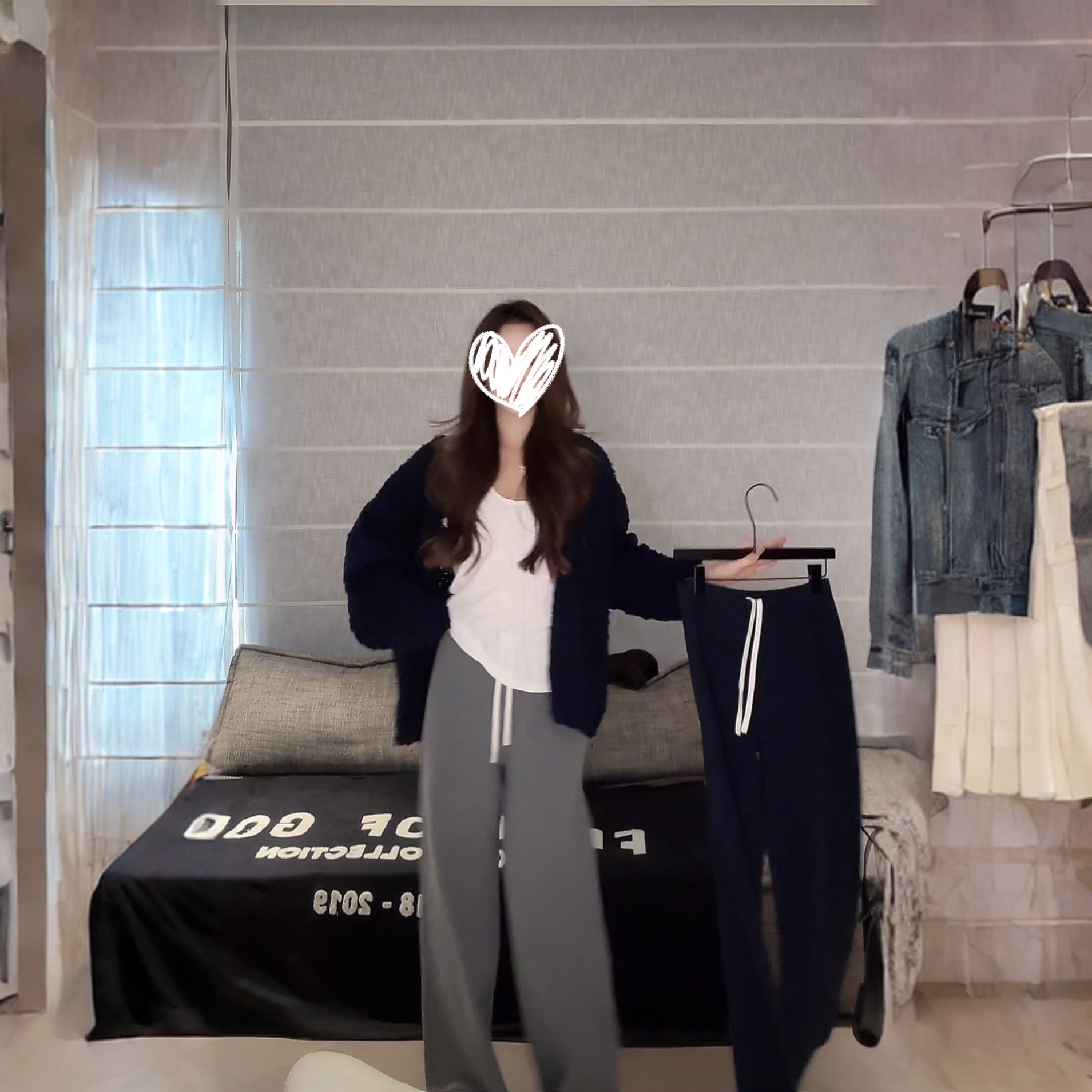 秋季韩系肌理感宽松针织毛衣开衫女显瘦直筒时尚休闲裤洋气两件套