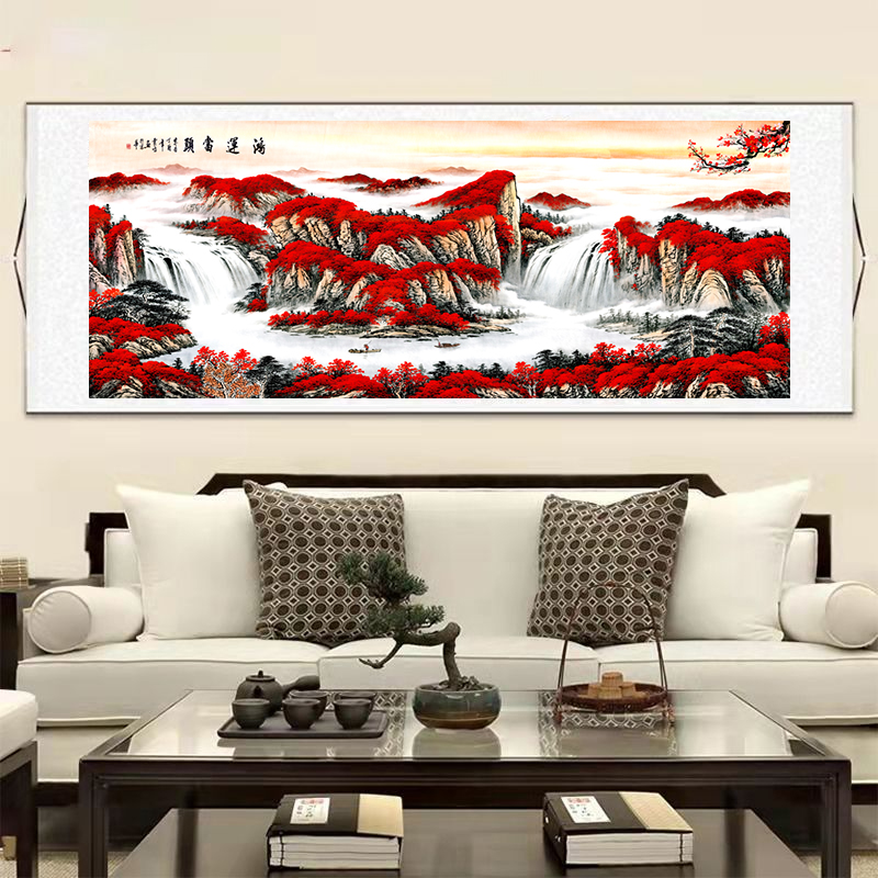 传统挂画-《梅花鸿运当头》-八尺横幅-客厅-山水挂画