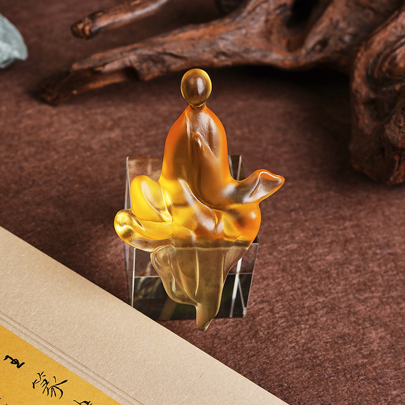 古法琉璃金色茶室佛创意手工书房摆件家用琉璃工艺品玄关中式摆件