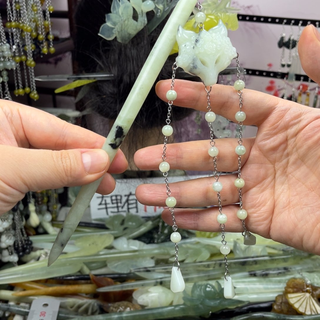 岫玉未镶嵌发饰长度19厘米左右