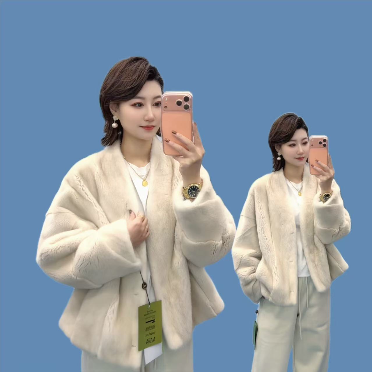 【中古流星】工艺款全挖削V领时尚气质百搭轻奢短款进口水貂外套