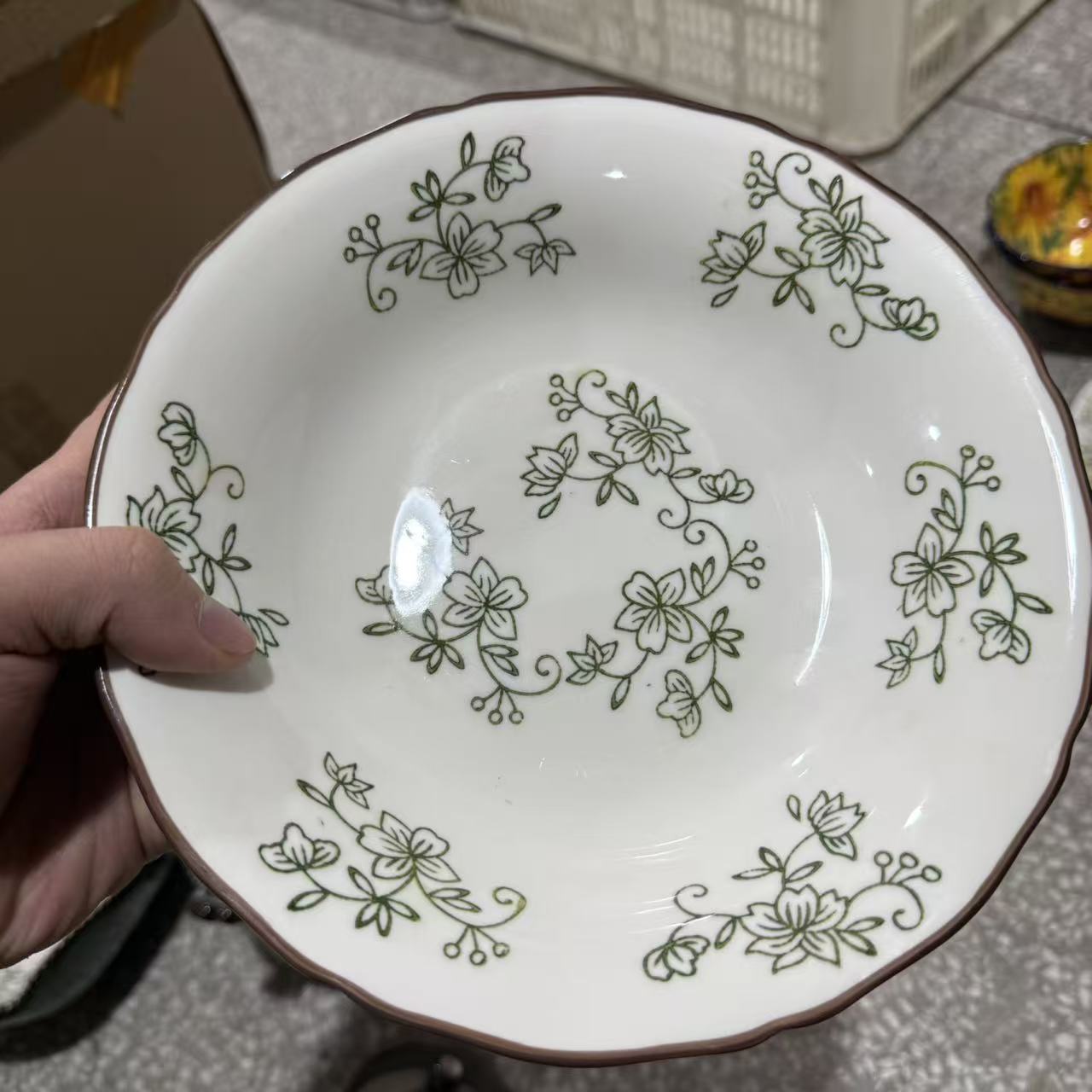 绿青藤花边深盘21公分两个