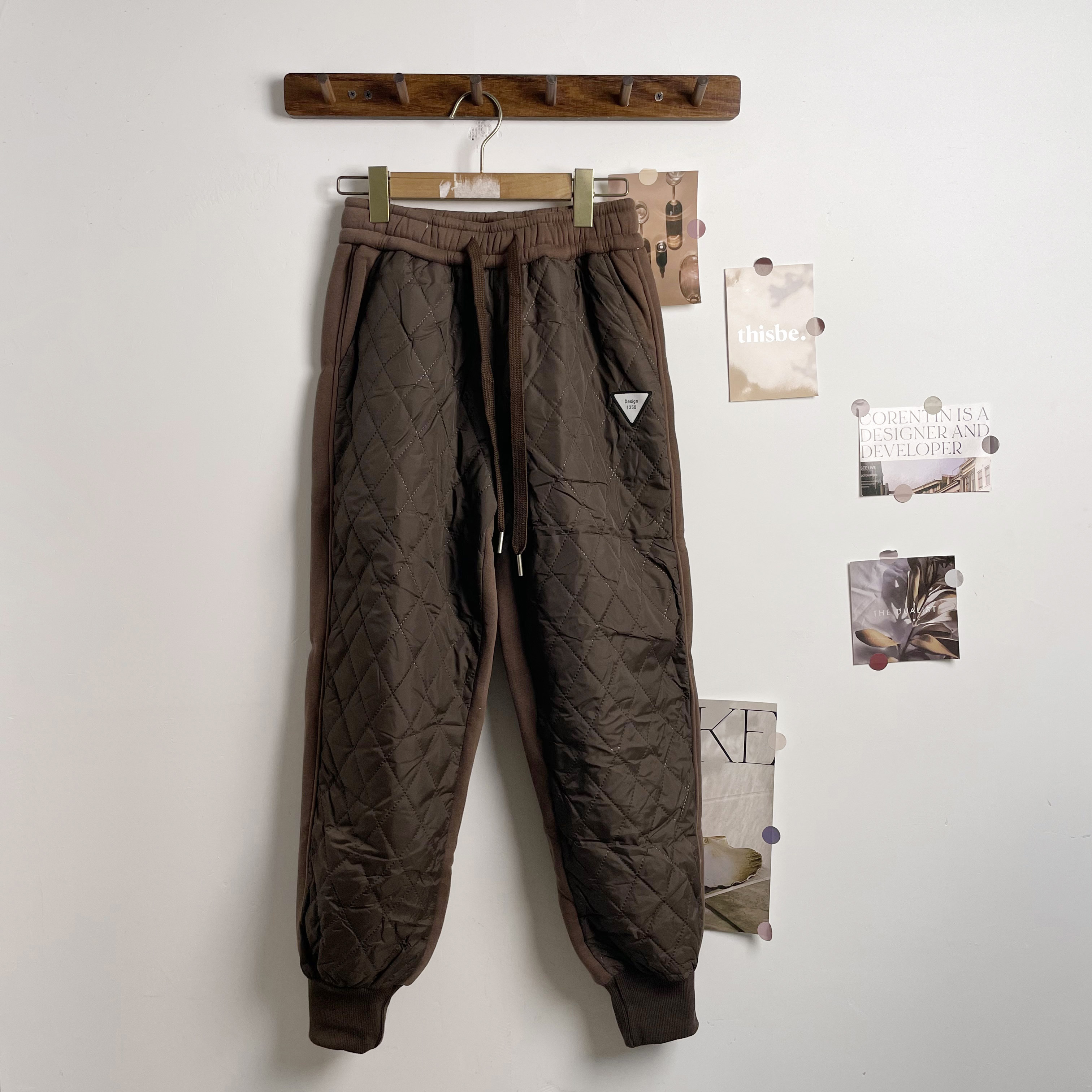 长裤九分裤休闲色块菱形格加厚棉裤提花卫裤女902