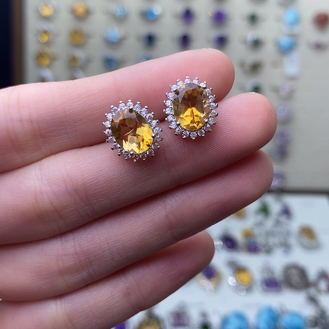 黄晶耳饰银S925镶嵌（需要证书备注）