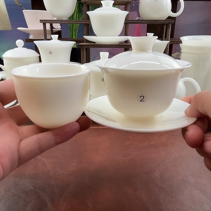 纯白羊脂玉瓷140ml元宝盖碗+120ml主人杯