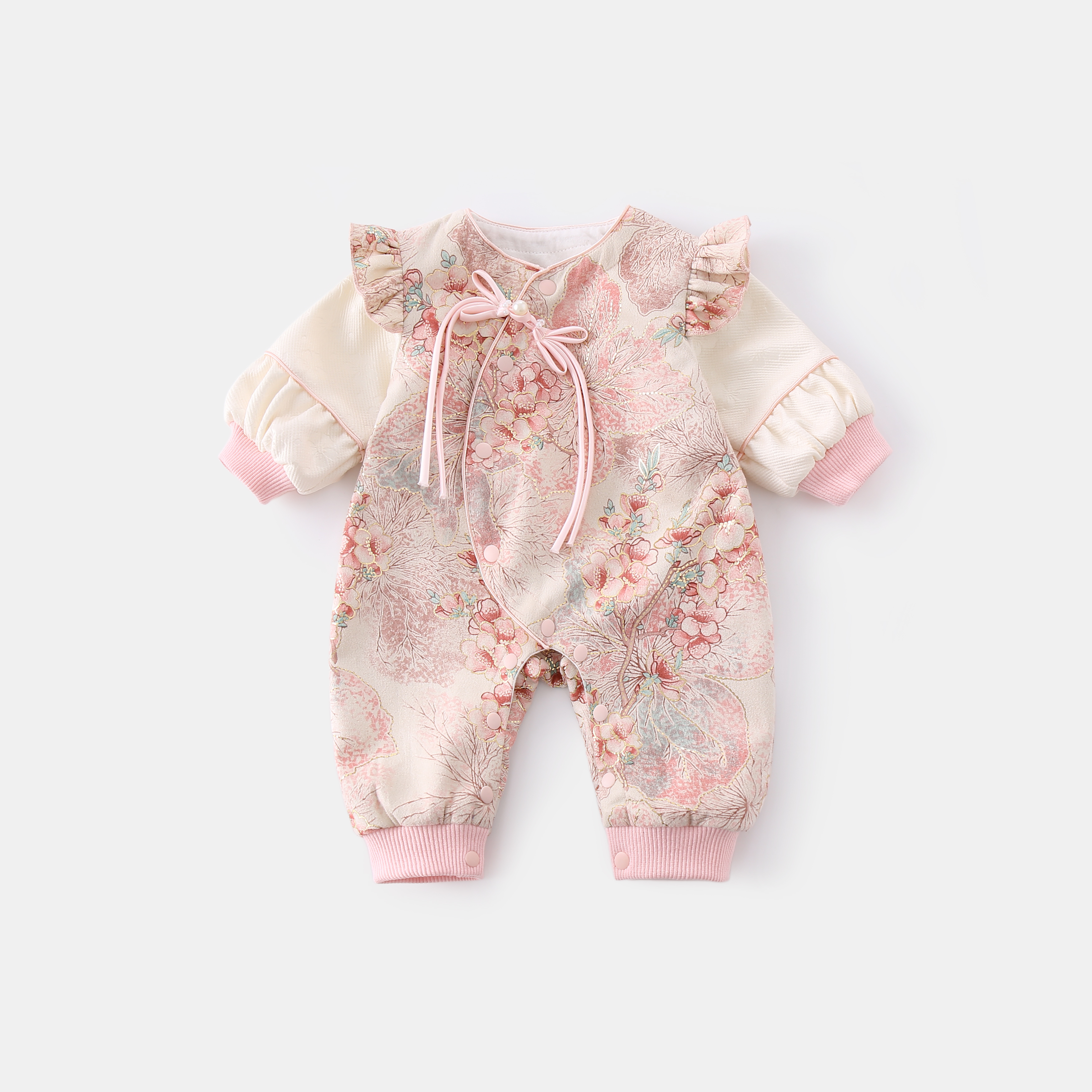 双层花朵新款宝宝新生儿女宝秋款幼儿衣服哈衣外出服婴儿