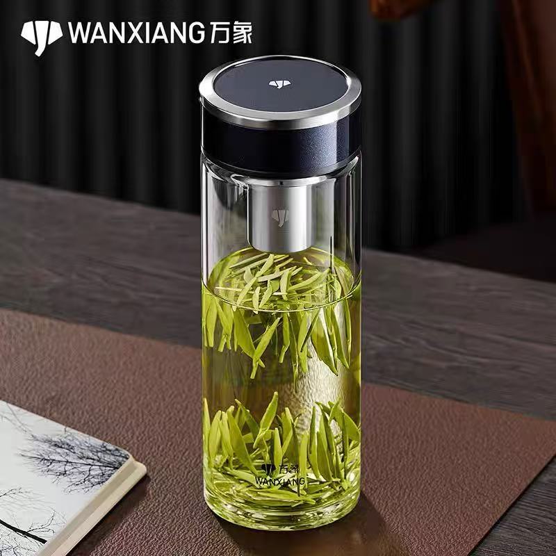 万象单层超大玻璃杯男女士加厚创意玻璃杯带盖子家用可携式杯子