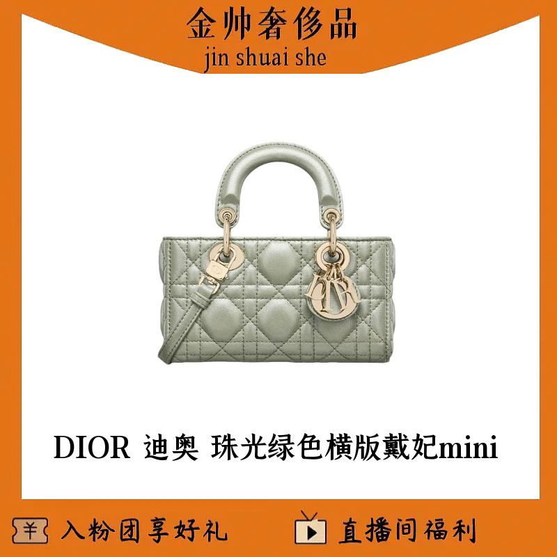 99新 DIOR/迪奥 珠光绿/横版/戴妃/lady/mini/单肩包/B4974