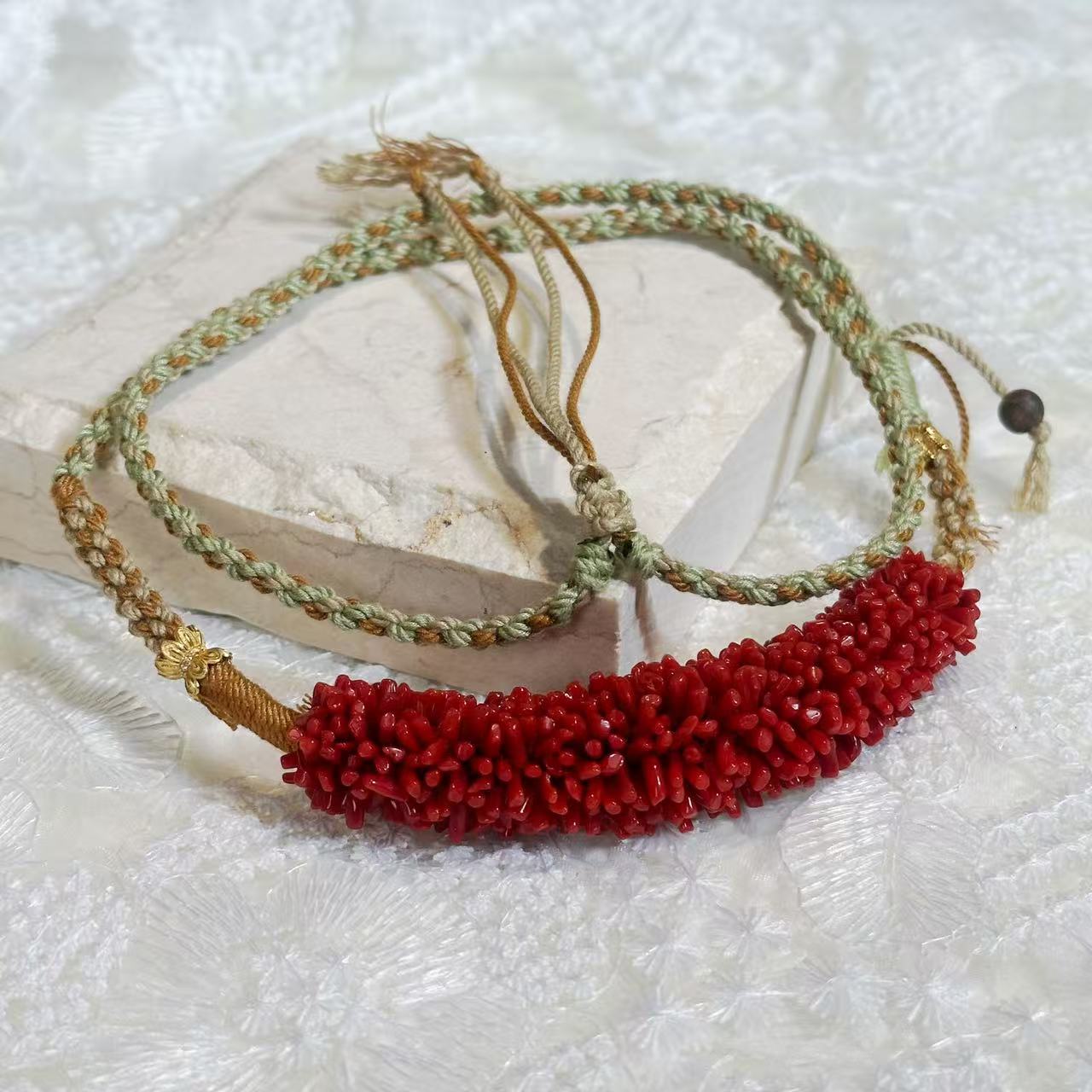 沙丁珊瑚毛毛虫diy款925银吊坠——D123112