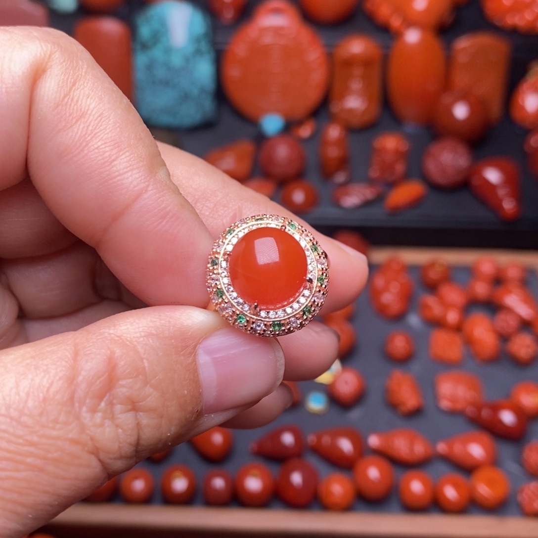 南红玛瑙配饰未镶嵌戒指