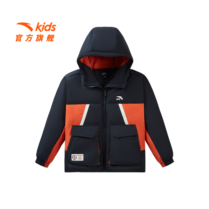 安踏儿童男大童少年顽家加厚款羽绒服冬季舒适连帽保暖户外防水