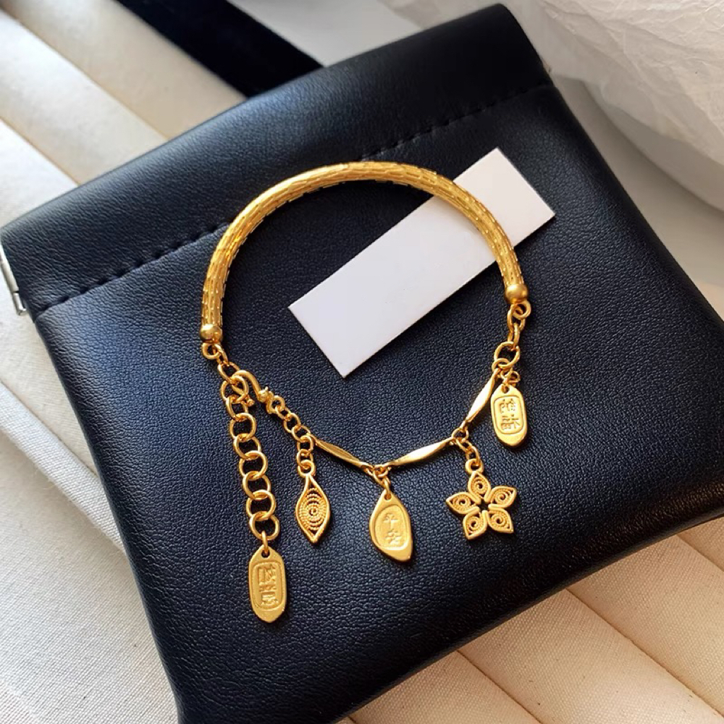 钛钢手镯 五叶繁星半镯手镯