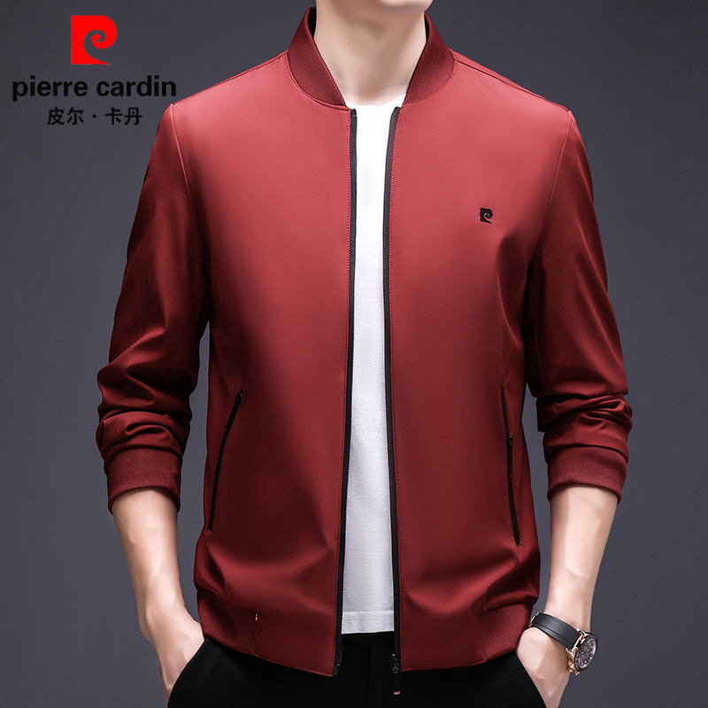 皮尔卡丹薄款韩版春秋季休闲男百搭棒球领外套春装男士商务夹克