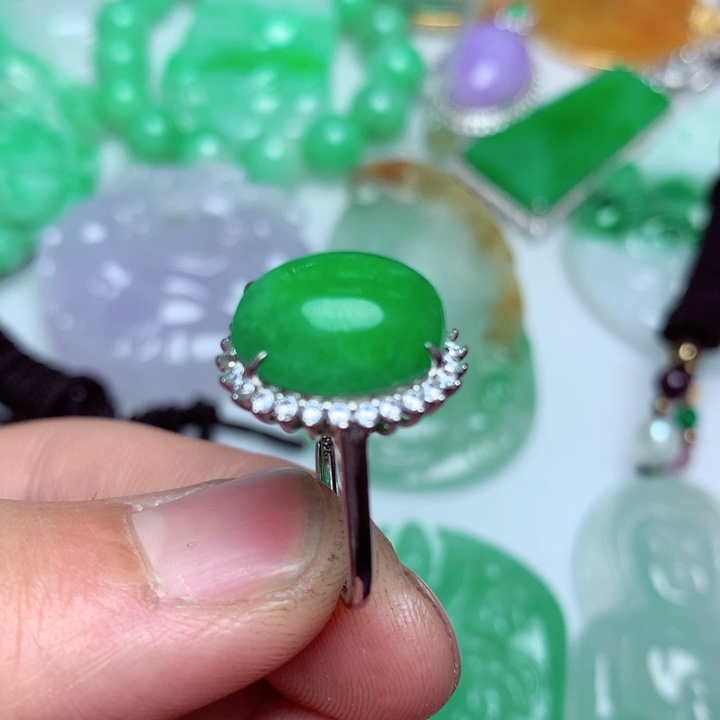 翡翠戒指银S925镶嵌a货