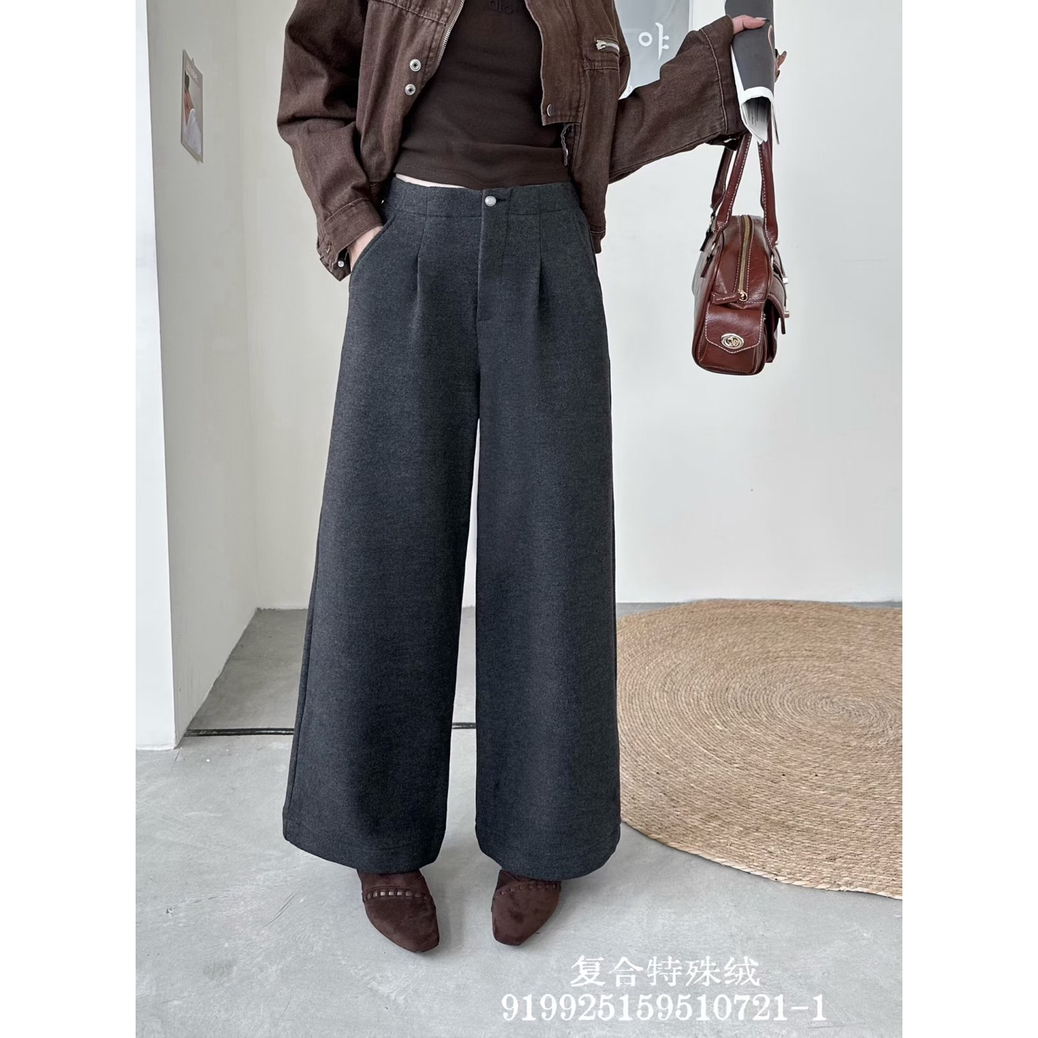 9199#秋冬显瘦阔腿裤直筒裤高腰厚款休闲裤西装时尚休闲百搭
