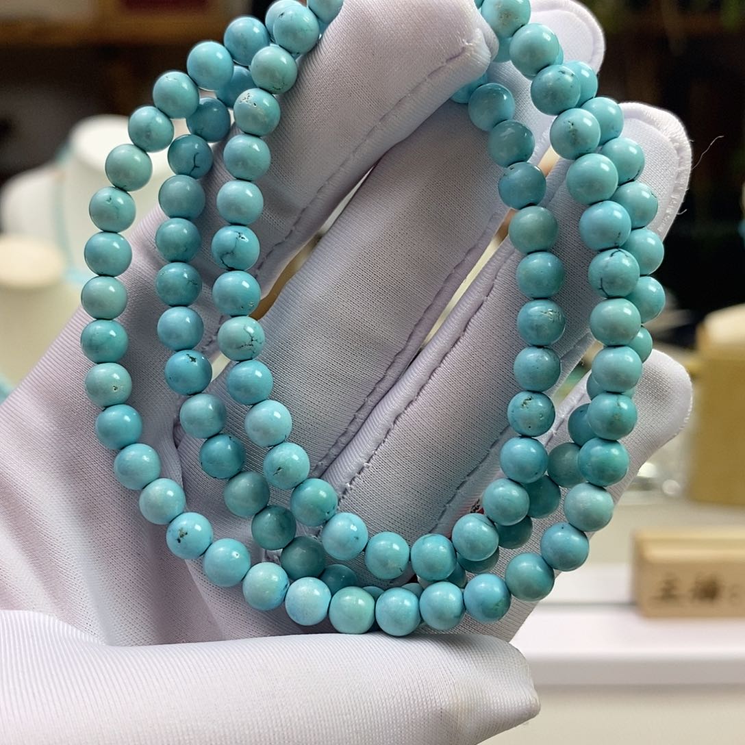 绿松石A13瓷釉级圆珠卡5.6未镶嵌