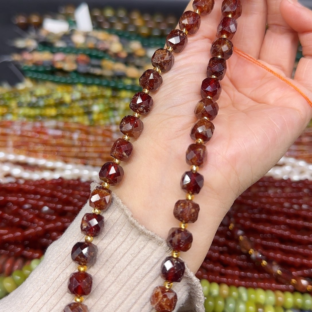 玛瑙/玉髓合金珠宝半成品橙石榴8mm一条方糖