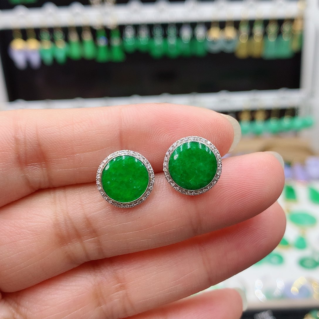 翡翠耳饰18K金镶嵌琪*