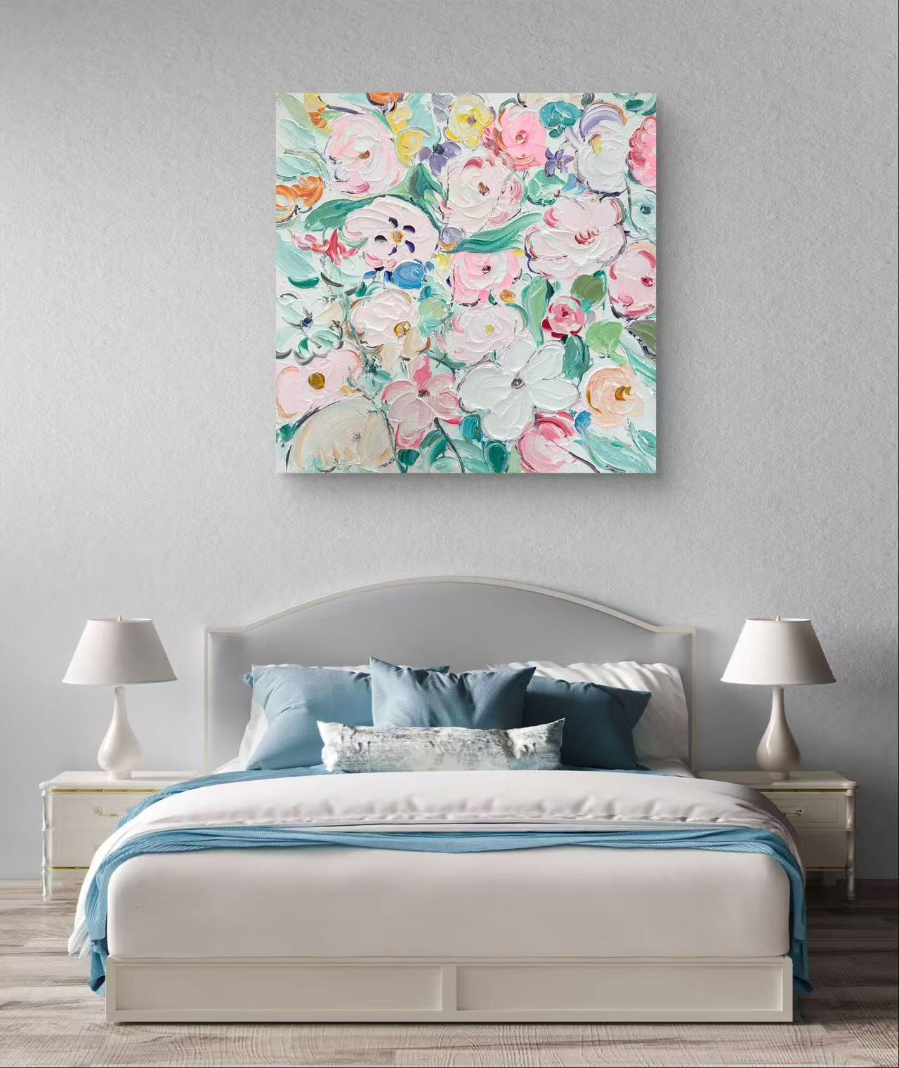 《繁花似锦》油画布纯手绘餐厅卧室挂画