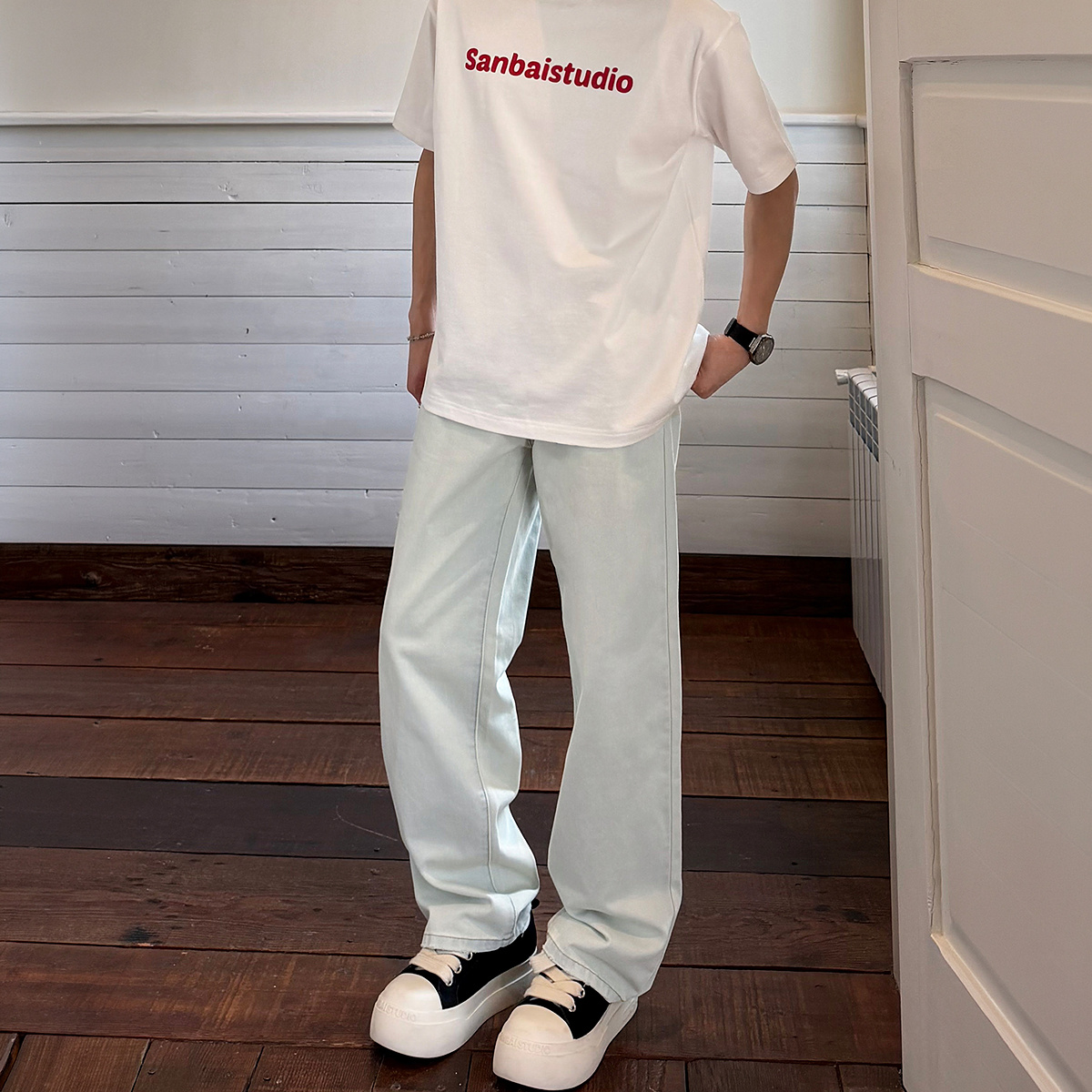 SANBAI叁佰【冰氧凉感牛仔裤】夏季薄款凉感牛仔裤直筒冰川蓝男裤