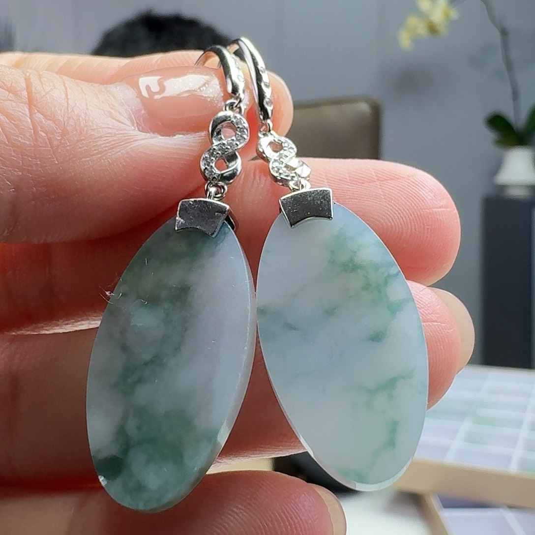 翡翠耳饰银S925镶嵌天然