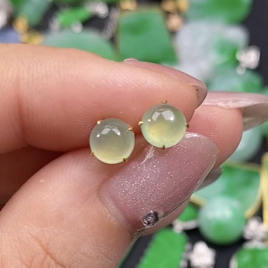 缅甸翡翠A货18k金镶嵌翡翠耳钉耳钉