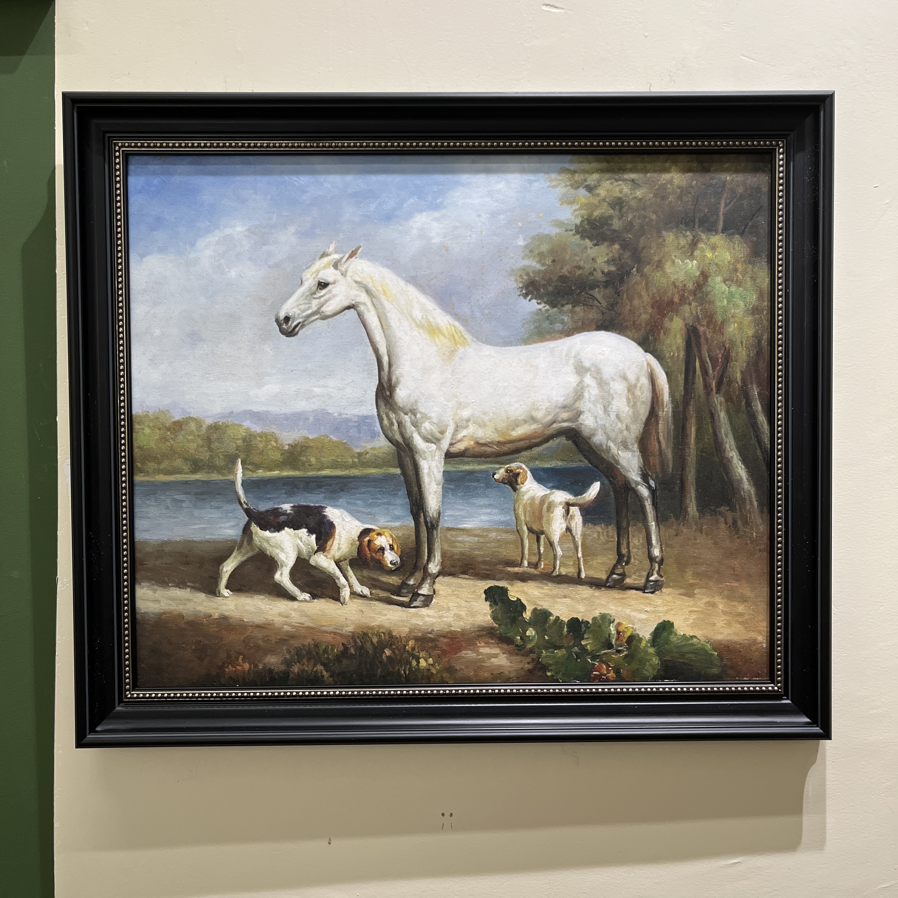 【水岸绘影】孤品手绘油画动物马和狗客厅装饰画法式餐厅玄关走廊画