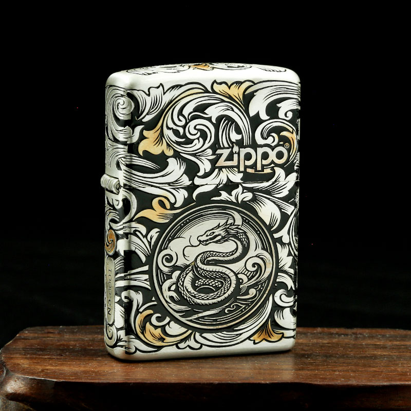ZIPPO打火机-正品镀银鎏金盔甲唐草生肖蛇男士防风蛇年限定DYJ1
