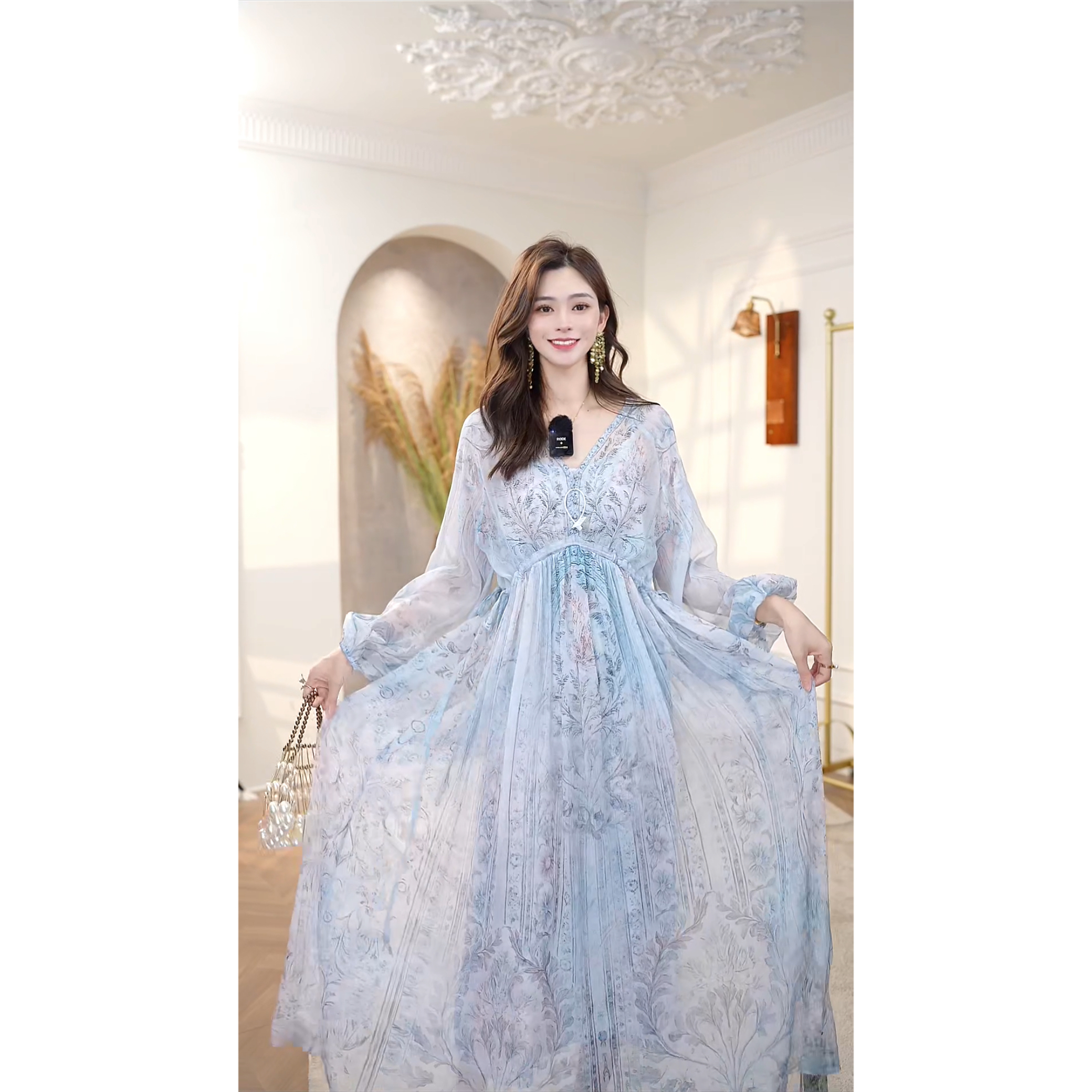 新【文文原创-南法假日】重磅100桑蚕丝真两件套连衣裙H0729-9