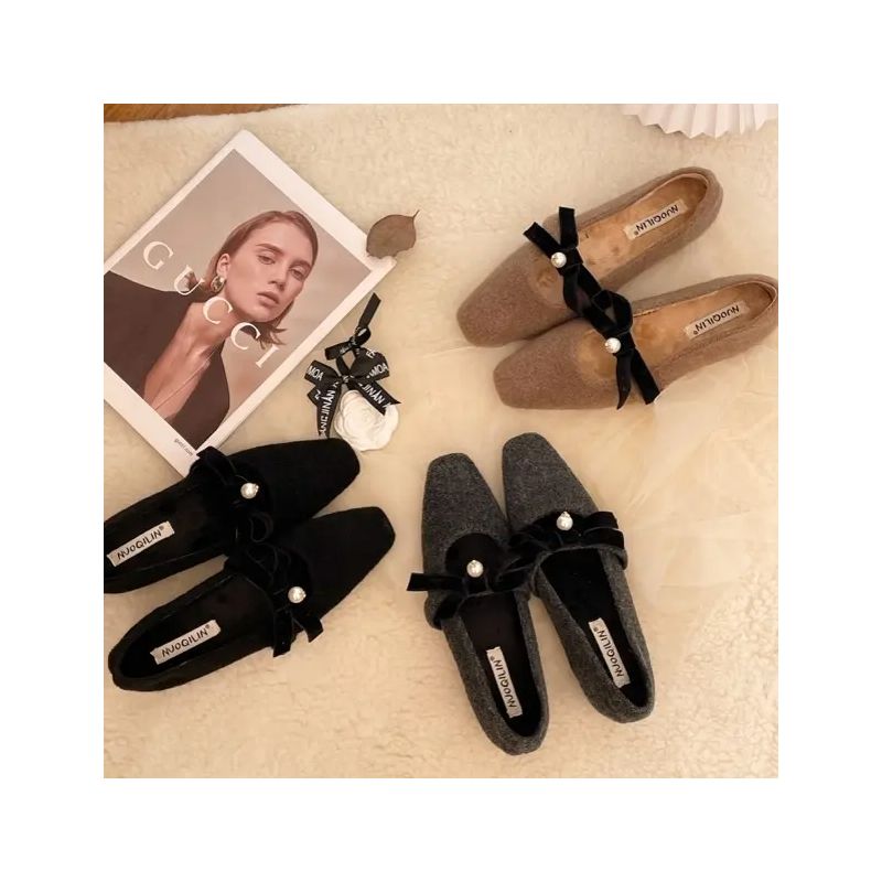 612-5玛丽珍鞋中跟亮片蝴蝶结低跟单鞋穆勒鞋尖头法式复古