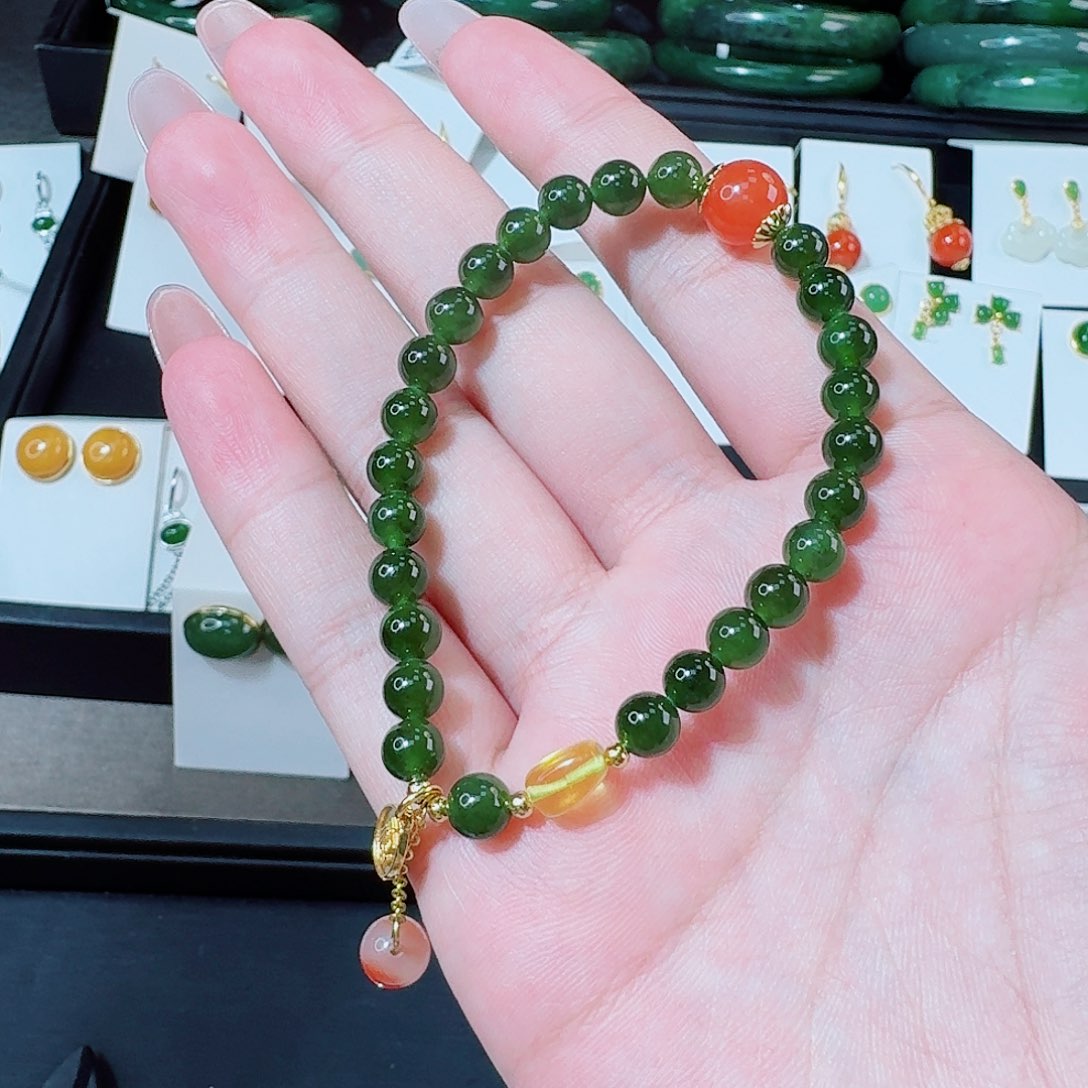 和田玉（碧玉）未镶嵌耳饰碧玉diy手串卡6