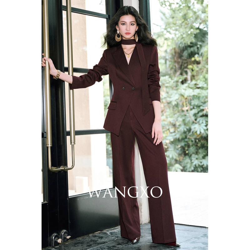 WANGXO 不对称可拆卸飘带收腰西装套装 250983W/250983W -1