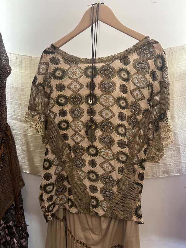 短袖拼色印花T恤背心打底圆领常规型拼接森系流苏