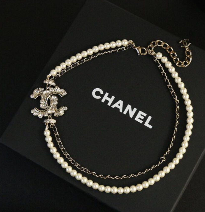 全新未使用 Chanel/香奈儿 经典 时尚 珍珠 皮穿链 双层 短款项链