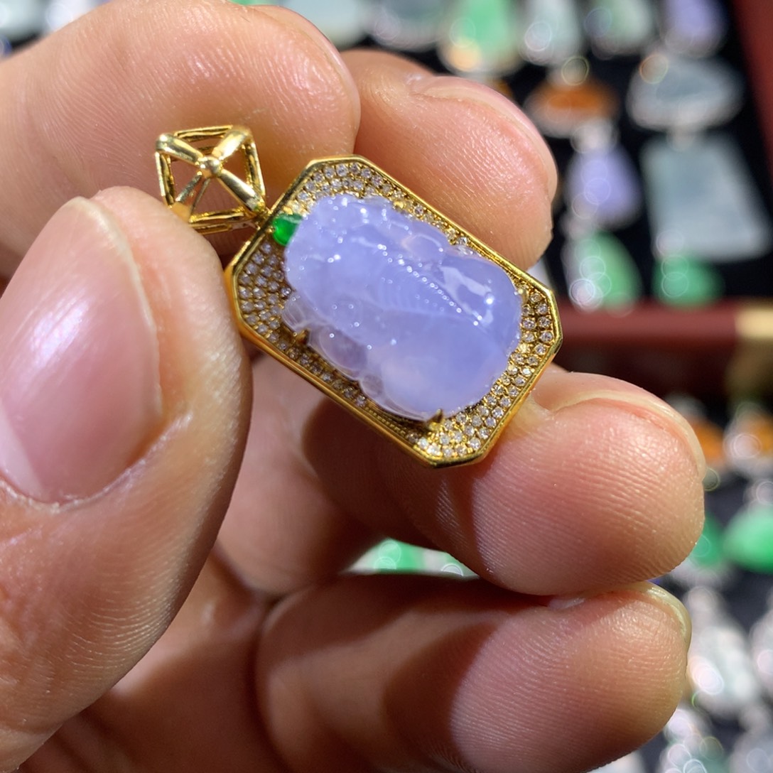 翡翠18K金镶嵌吊坠(不含链)