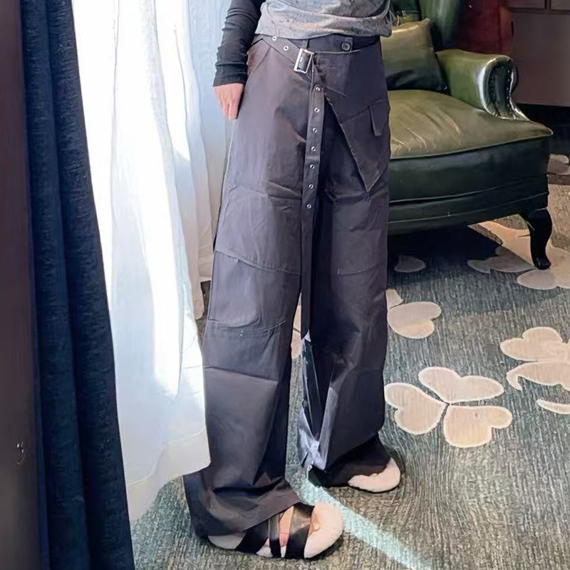时尚直筒长裤女士口袋百搭工装风阔腿裤高腰显瘦女裤休闲裤