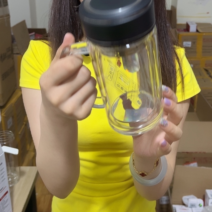 高硼硅玻璃盖子款办公杯黑色