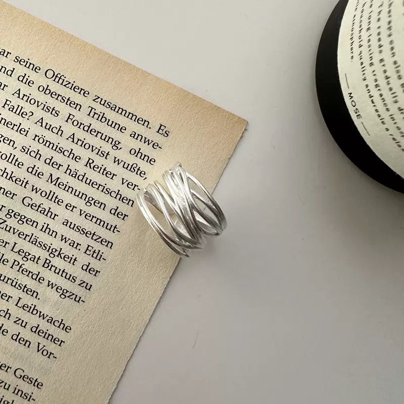 铜合金戒指 线条缠绕日系简约文艺小众设计哑光宽面开口指环 119