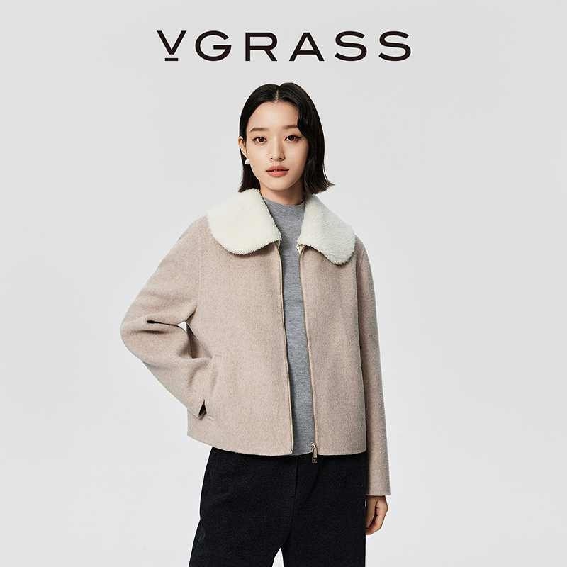 VGRASS绵羊毛混纺双面呢毛呢外套秋冬新款可脱卸领大衣VSD1Q4552H