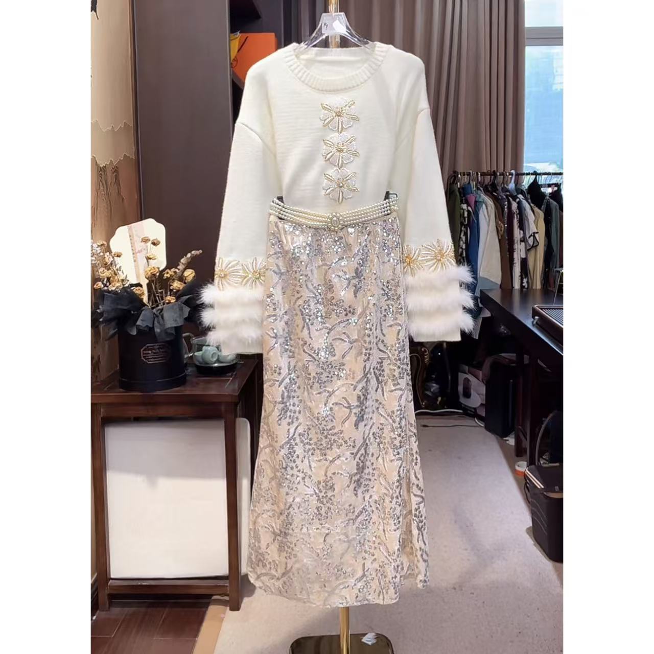 芙娜妮polo领设计感保暖休闲风秋季新款不规则半裙两件套F2510189