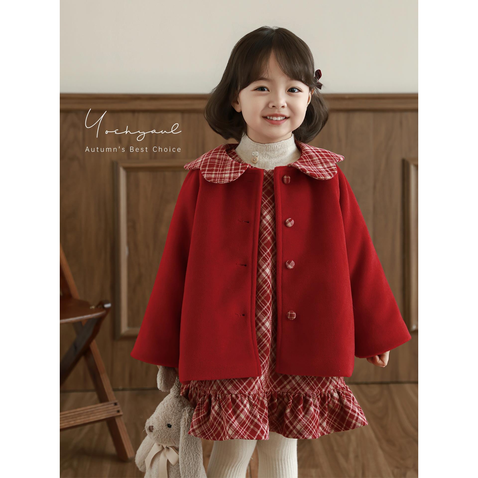 幼悠【色织格纹】冬5波儿童宝宝红白格精致丽人套装D4428 D4429 新