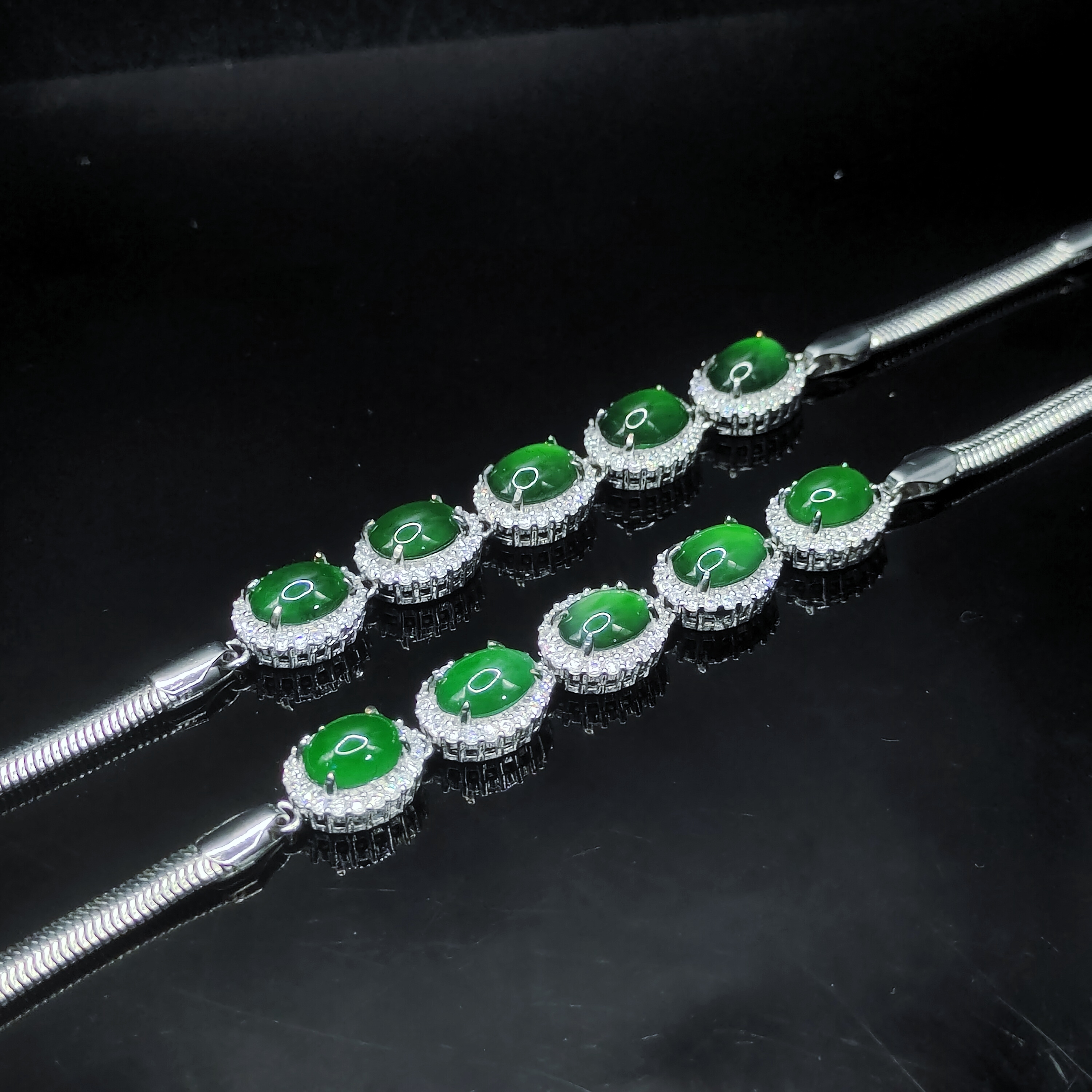 【老三珠宝】翡翠蛋面手链【多样性发其一】约8-6-3mm