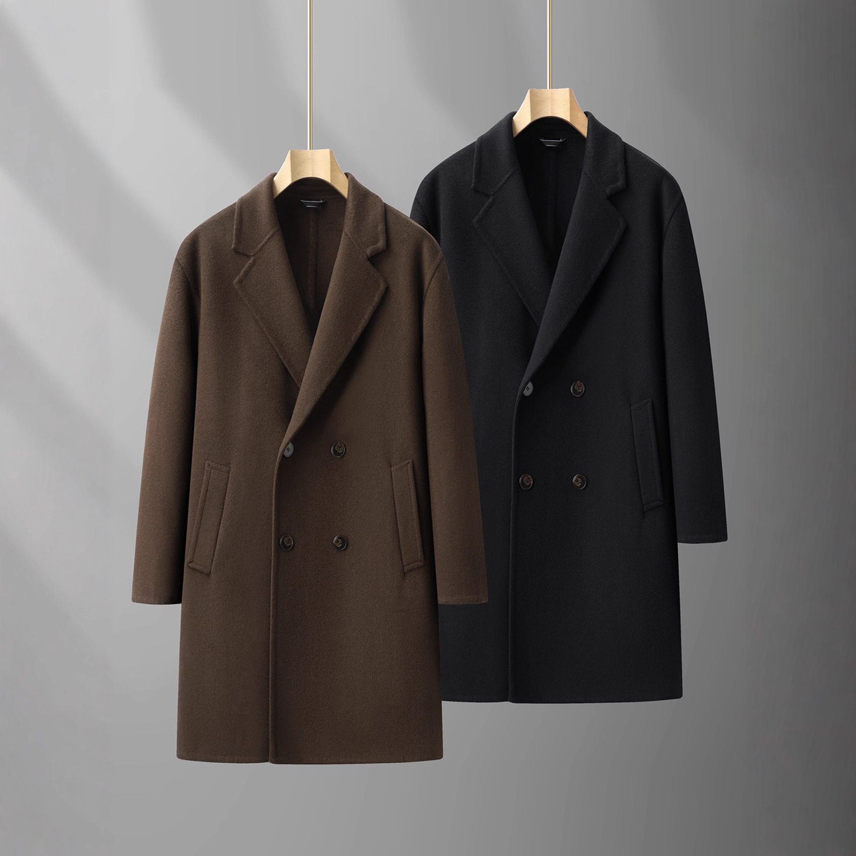 【利得】加肥加大码双面呢大衣男士双排扣冬季新款中长款呢子风衣