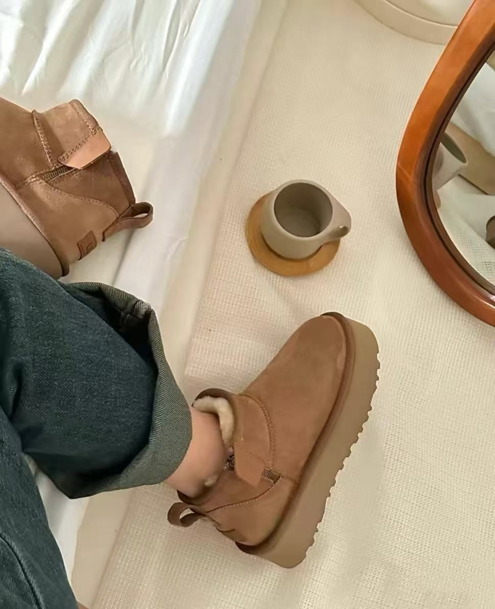 K【小皮标三公分】桑坡皮毛一体雪地靴时尚百搭