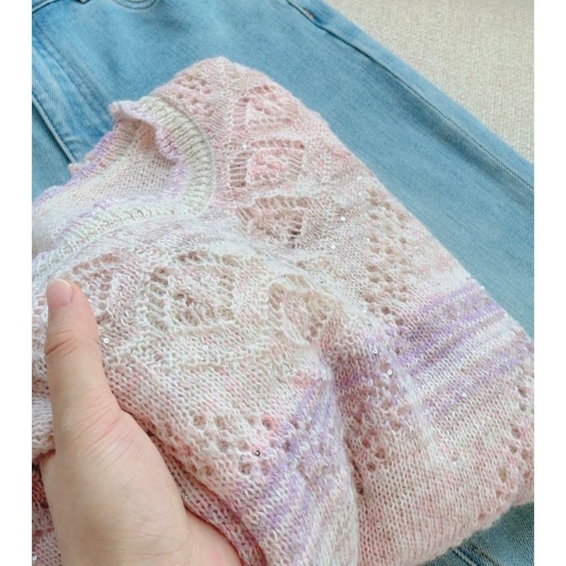 【丹姐家~锦上添花！珠片镂空衫】早秋软糯设计感针织衫