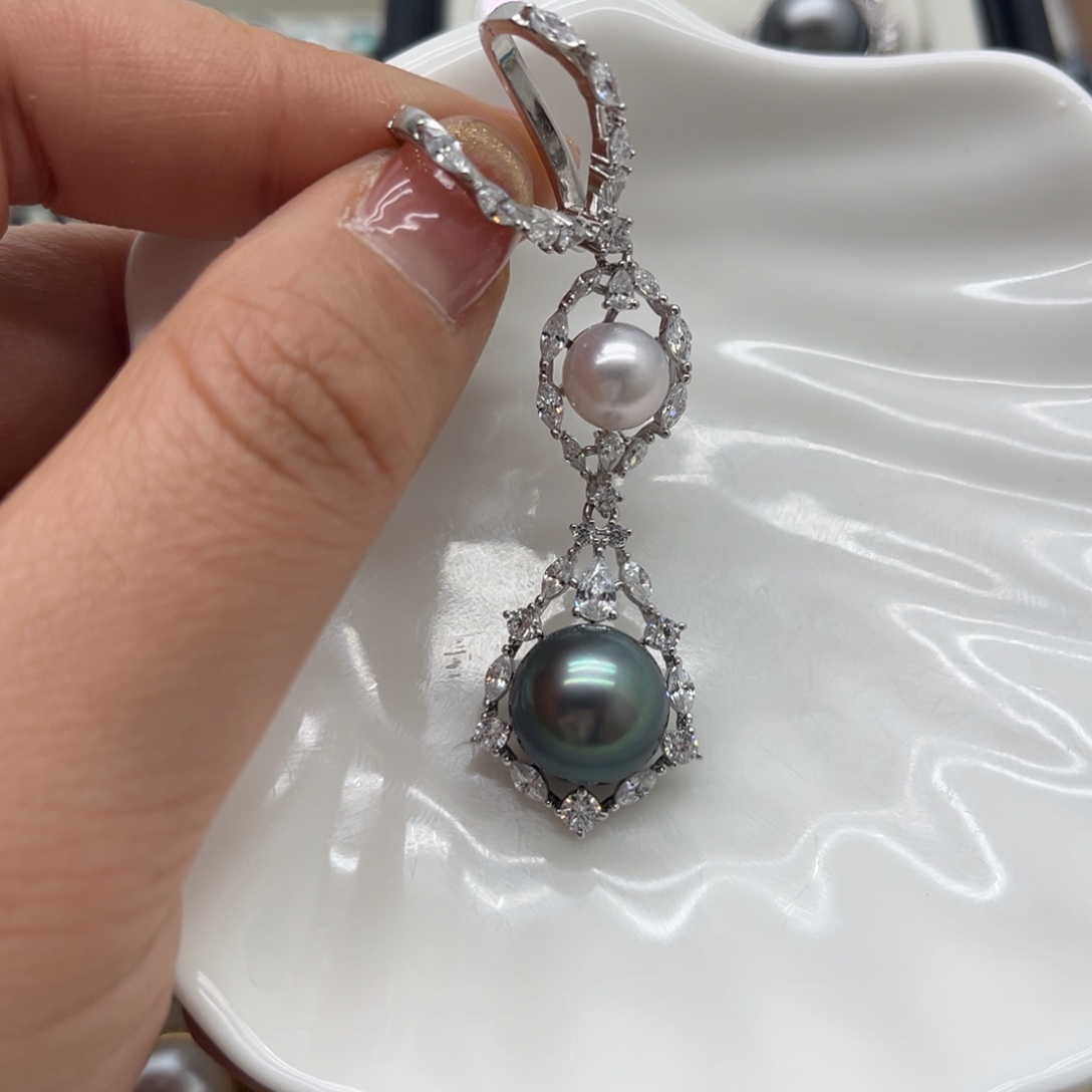 吊坠(不含链)银S925镶嵌海水珍珠