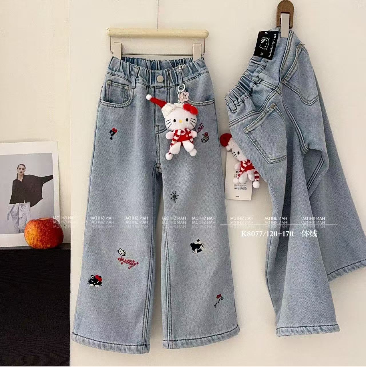 冬季高腰女牛仔裤中大童韩版