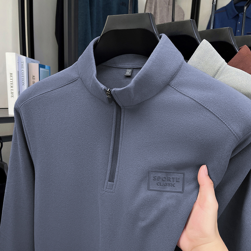 半拉链男加厚纯色长袖拉链立领卫衣双面秋冬户外双面德绒加绒加厚