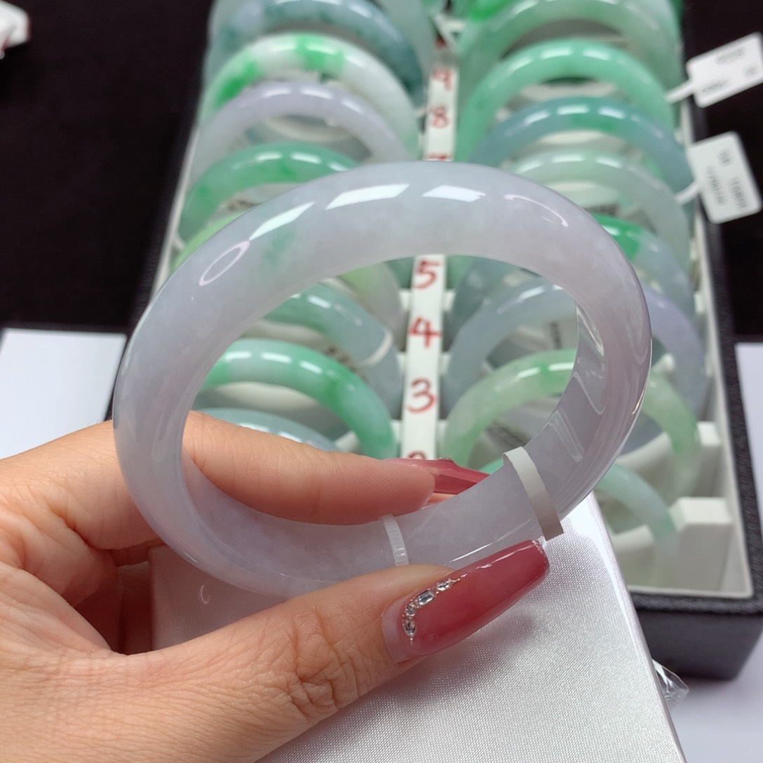 翡翠未镶嵌手镯冰胶白月光飘点翠